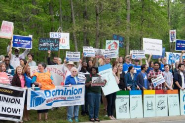 Protesters rallying against Dominion's proposed Atlantic Coast pipeline. Credit: Chesapeake Climate Action Network.