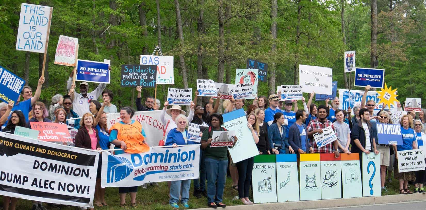 Protesters rallying against Dominion's proposed Atlantic Coast pipeline. Credit: Chesapeake Climate Action Network.