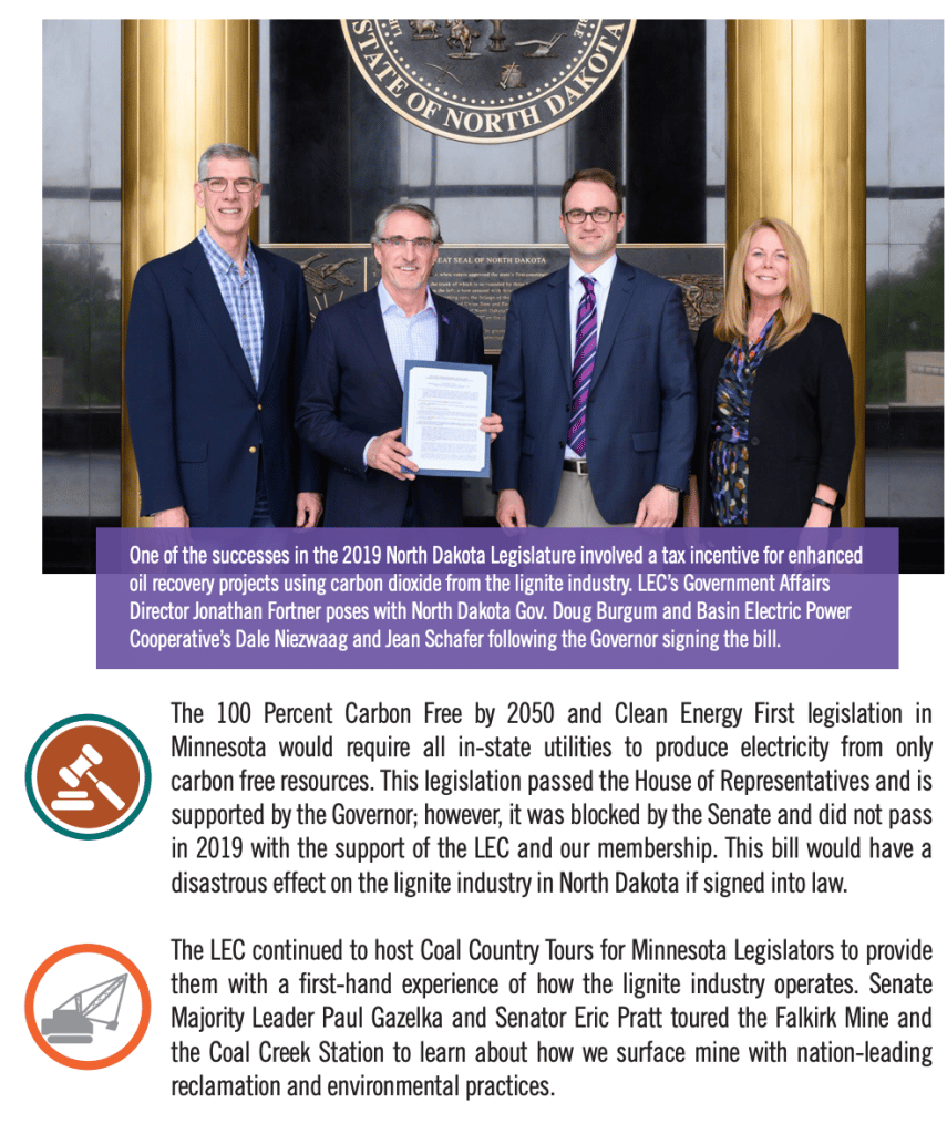 Lignite Energy Council 2019 annual report celebrated its role in defeating 100% clean energy legislation in Minnesota.