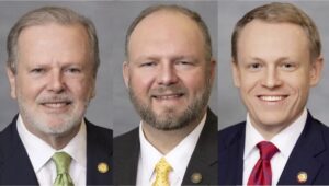 Headshots of Phil Berger, Ralph Hise, Destin Hall