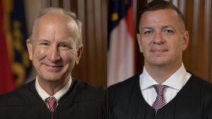 Side-by-side portraits of NC Chief Justice Paul Newby and Justice Phil Berger Jr.