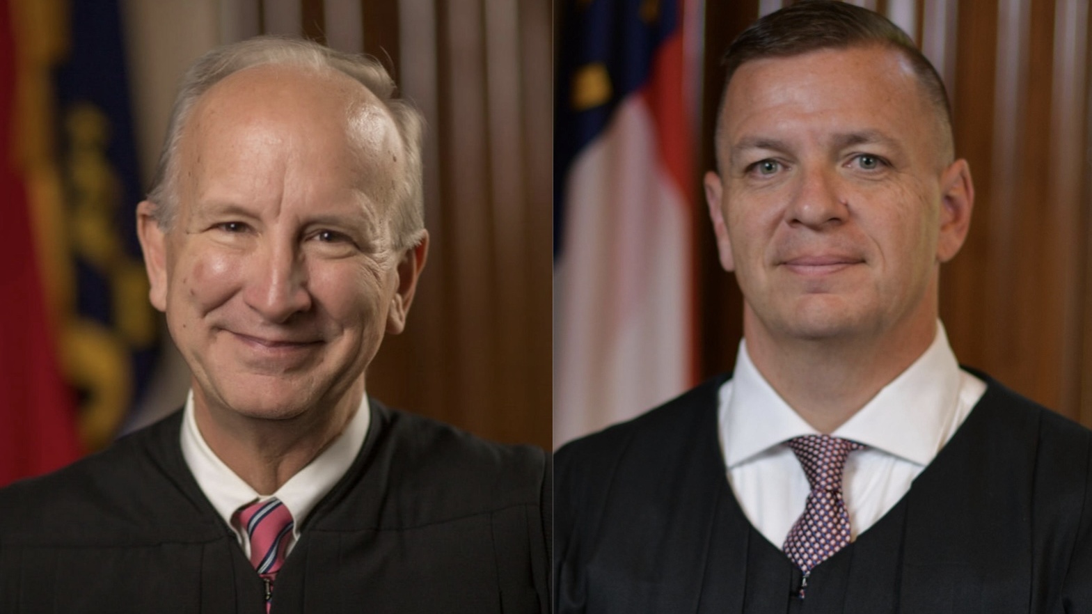 Side-by-side portraits of NC Chief Justice Paul Newby and Justice Phil Berger Jr.